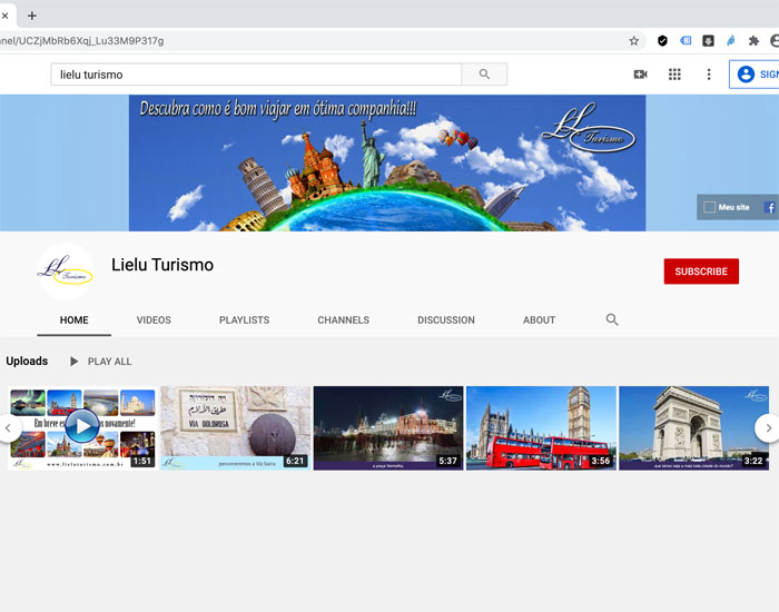 Página da Lielu Turismo no YouTube