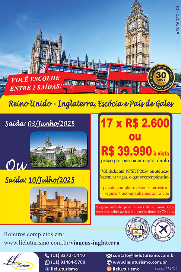 Promoção Inglaterra, Escócia e País de Gales - Lielu Turismo