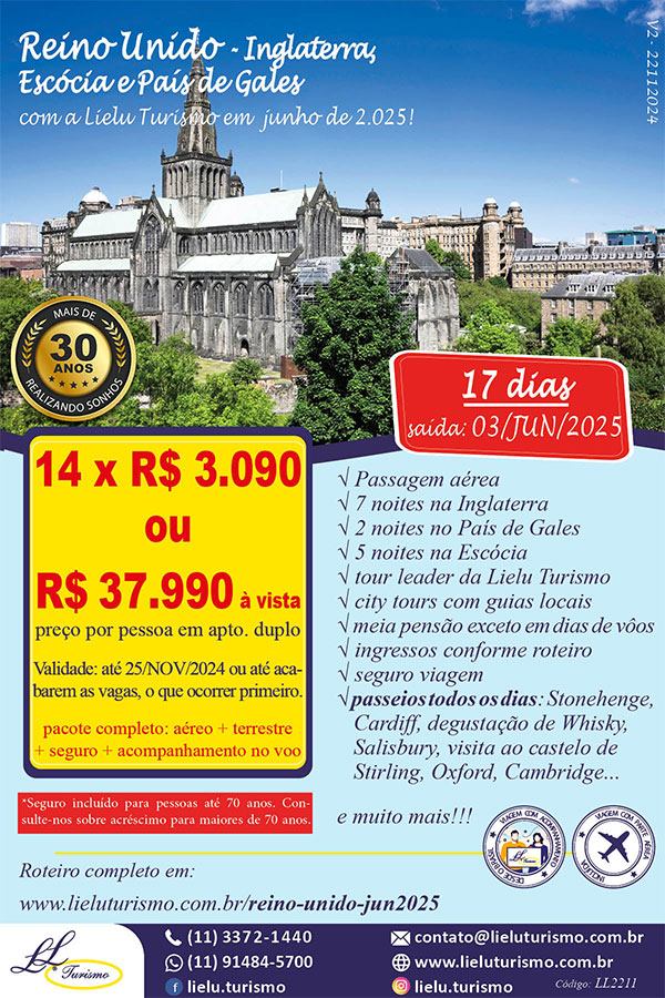 Promoção Inglaterra, Escócia e País de Gales - Lielu Turismo