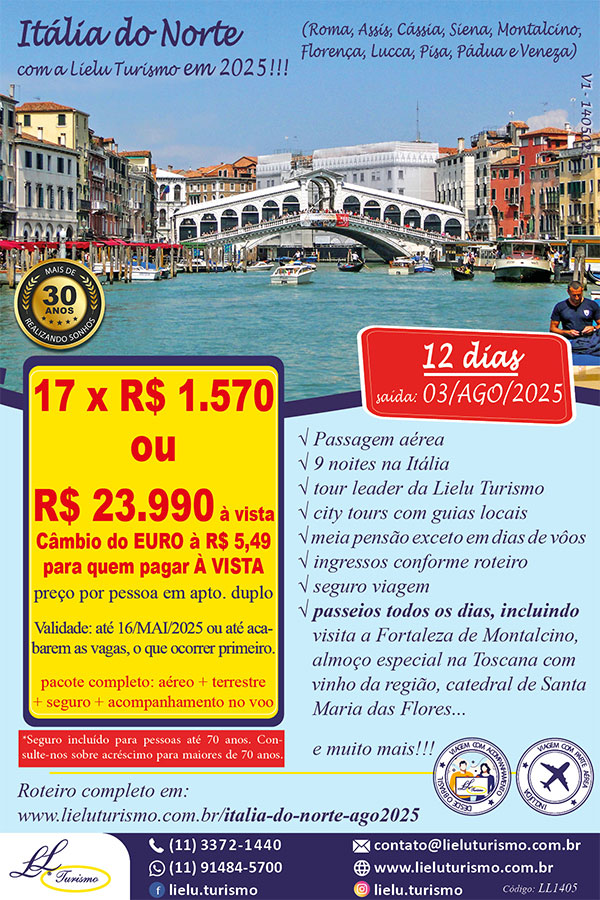 Promoção Itália do Norte - Lielu Turismo