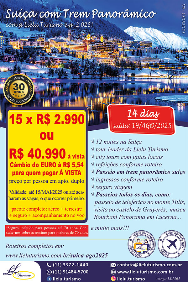 Promoção Suíça com Trem Panorâmico - Lielu Turismo