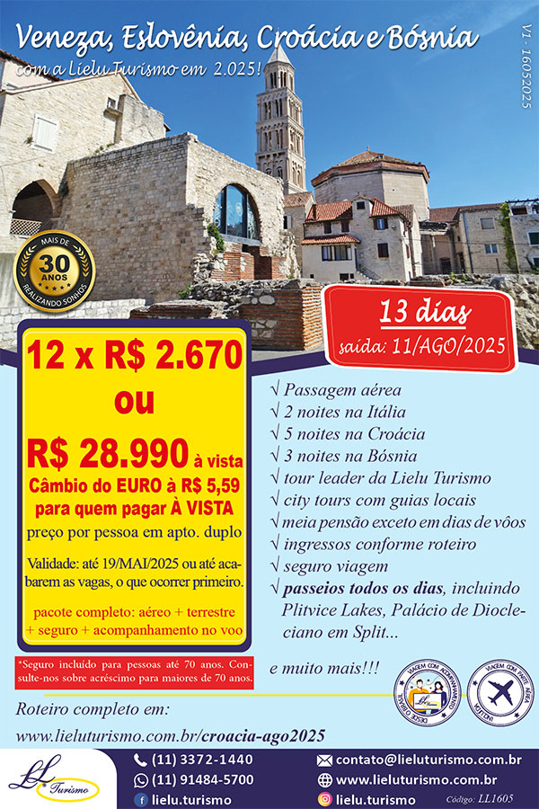Promoção Veneza, Eslovênia, Croácia e Bósnia – Lielu Turismo Promoção Veneza, Eslovênia, Croácia e Bósnia - Lielu Turismo
