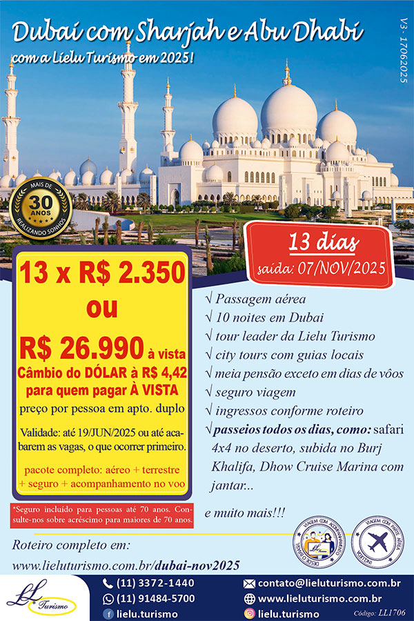 Promoção Dubai com Sharjah e Abu Dhabi – Lielu Turismo Promoção Dubai com Sharjah e Abu Dhabi - Lielu Turismo
