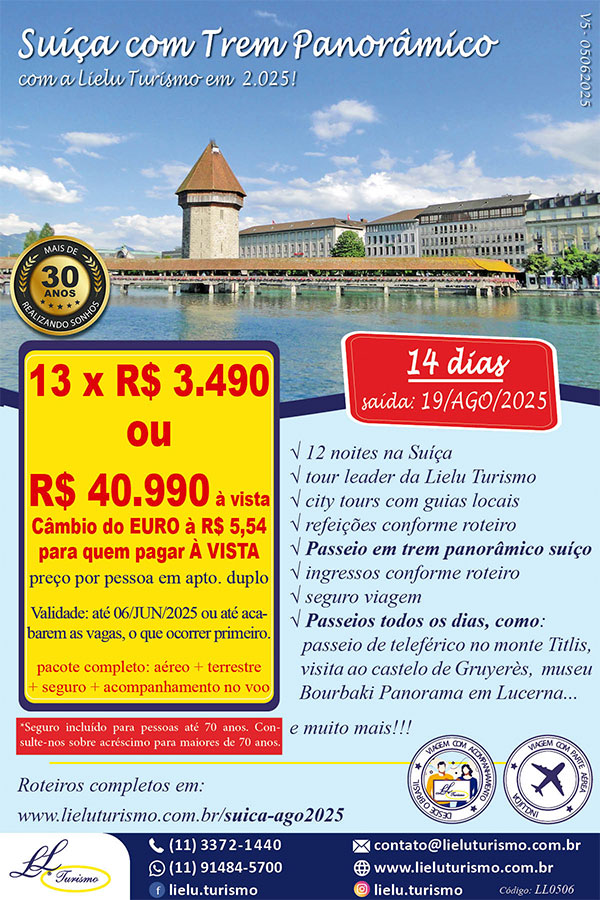 Promoção Suíça com Trem Panorâmico – Lielu Turismo Promoção Suíça com Trem Panorâmico - Lielu Turismo